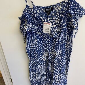 Blue and White Printed Off-Shoulder Women’s Top